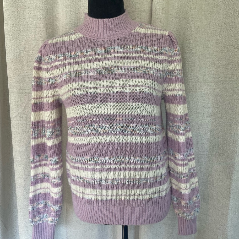 LOFT Women's Cowl Neck Sweater - Purple and Cream